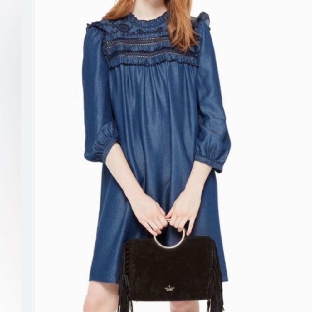 KATE SPADE NEW YORK
Mock Neck Chambray 3/4 Sleeve Mini Dress Size‎ XS